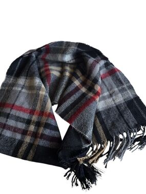 Classic Plaid Men's Scarf - Black & Gray with Red Accent